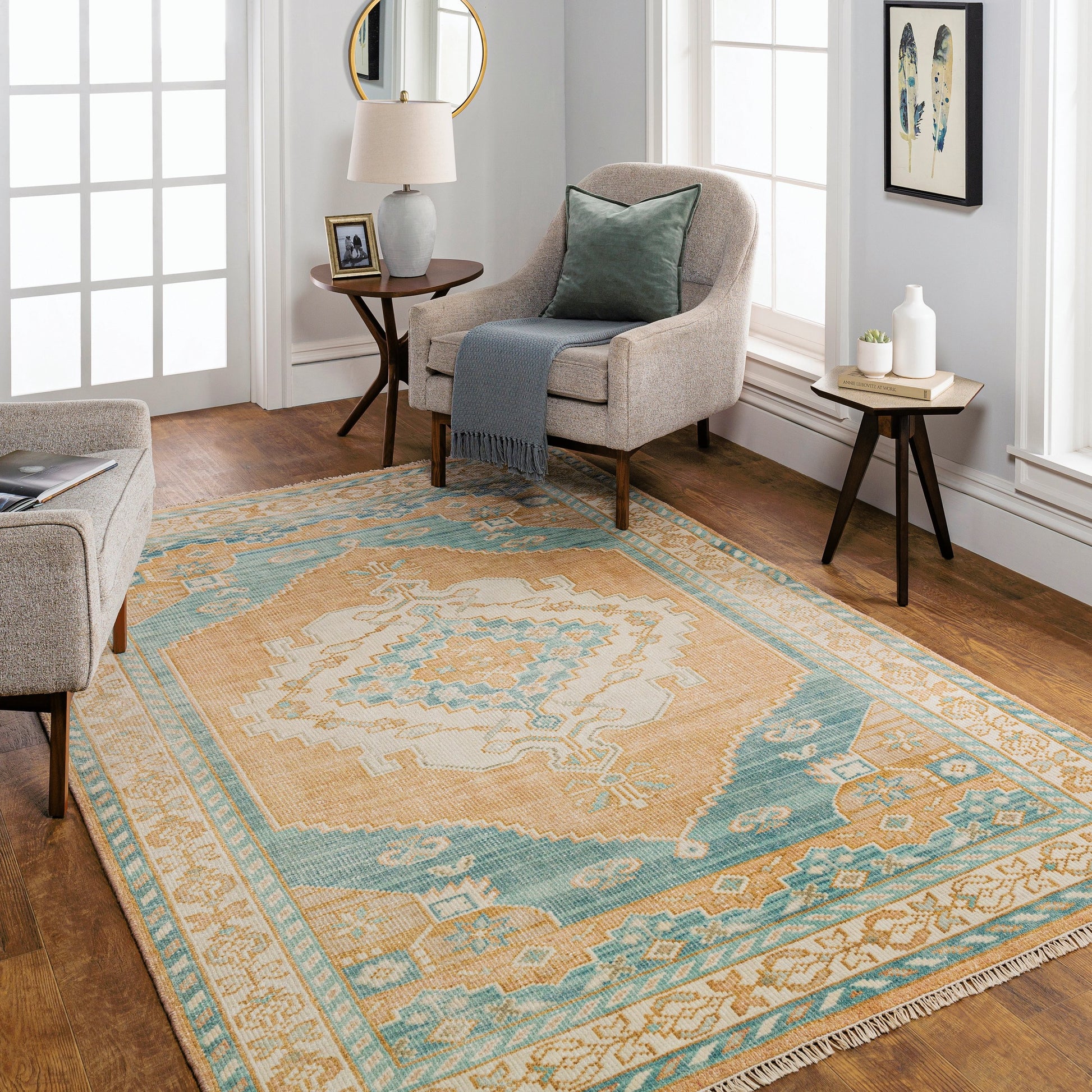 Anadolu Rug - 30386 by Surya in camel, tan, pale blue, blue, light blue, light gray. Made from 70% wool, 30% viscose in a unique style.