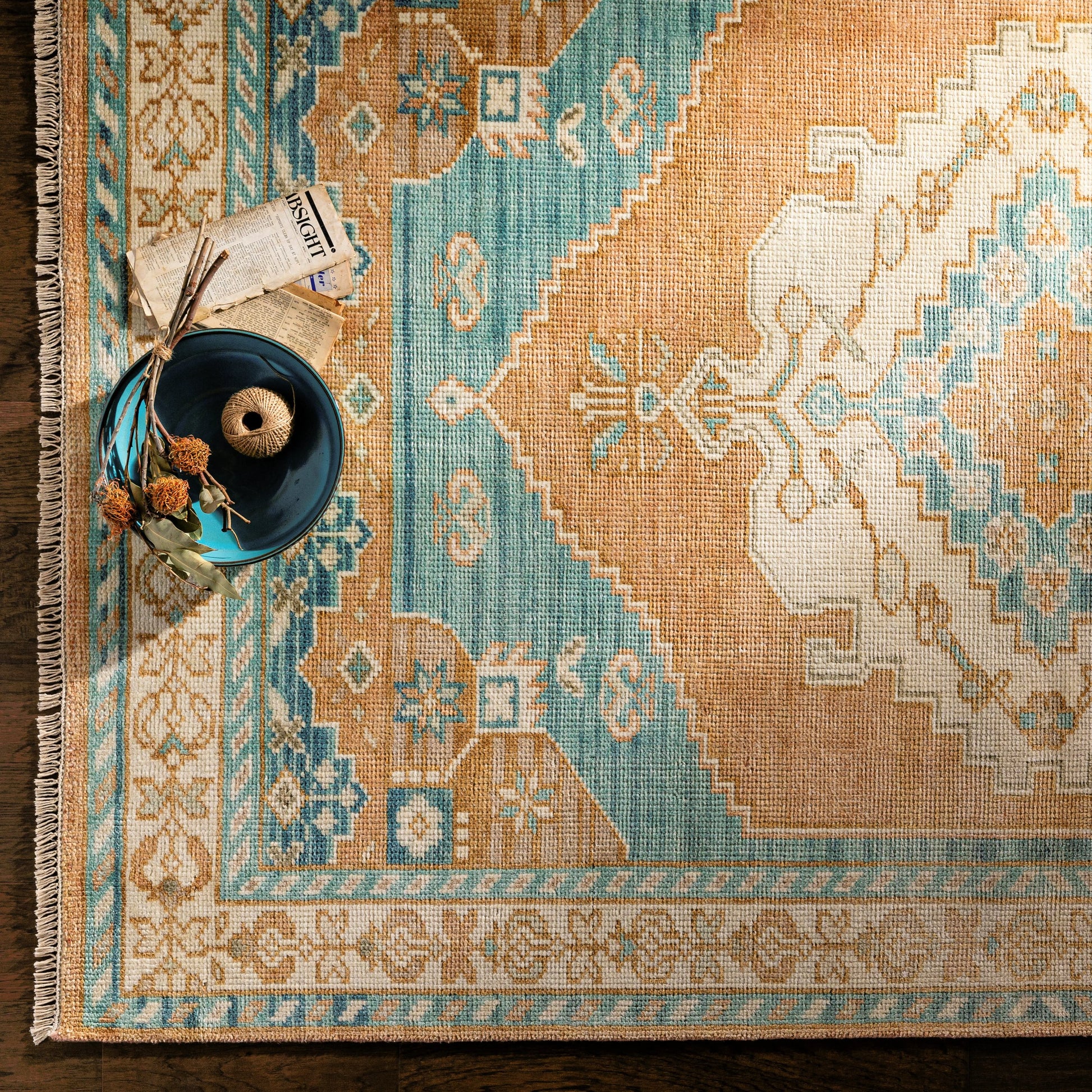 Anadolu Rug - 30386 by Surya in camel, tan, pale blue, blue, light blue, light gray. Made from 70% wool, 30% viscose in a unique style.