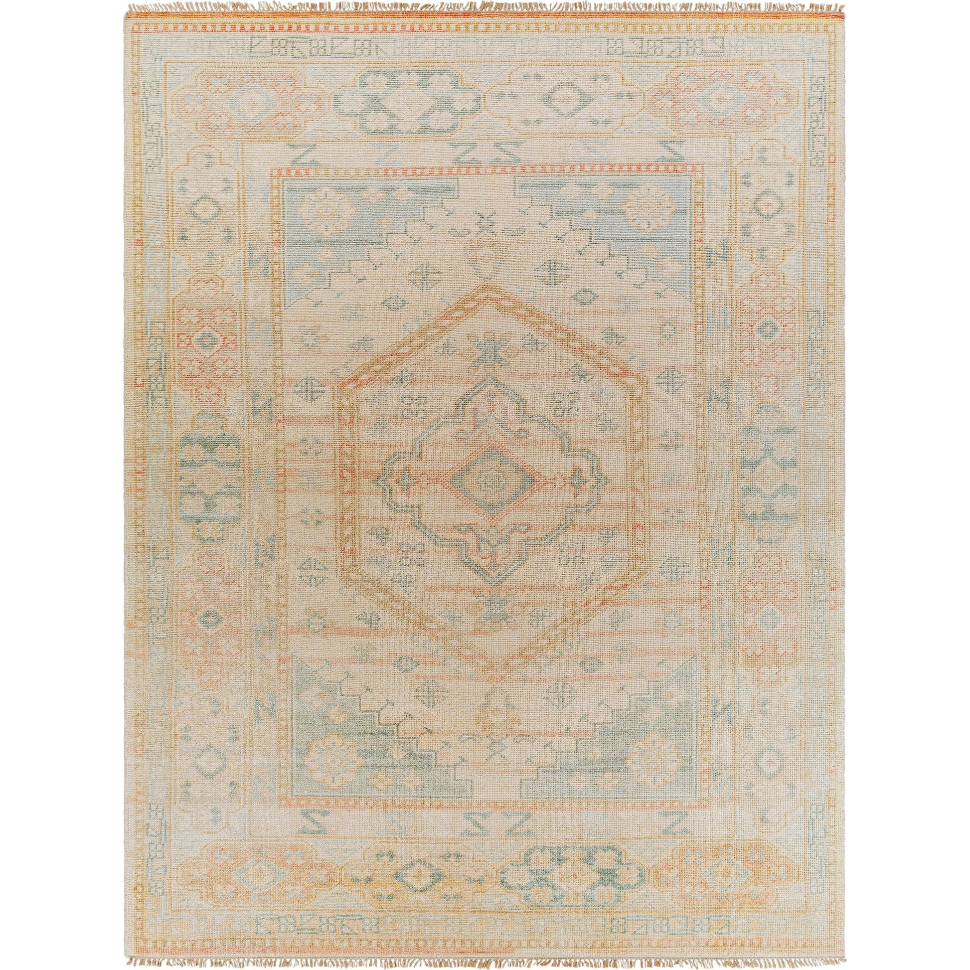 Anadolu Rug - 30387 by Surya in seafoam, beige, rose, tan. Made from 70% wool, 30% viscose in a unique style.