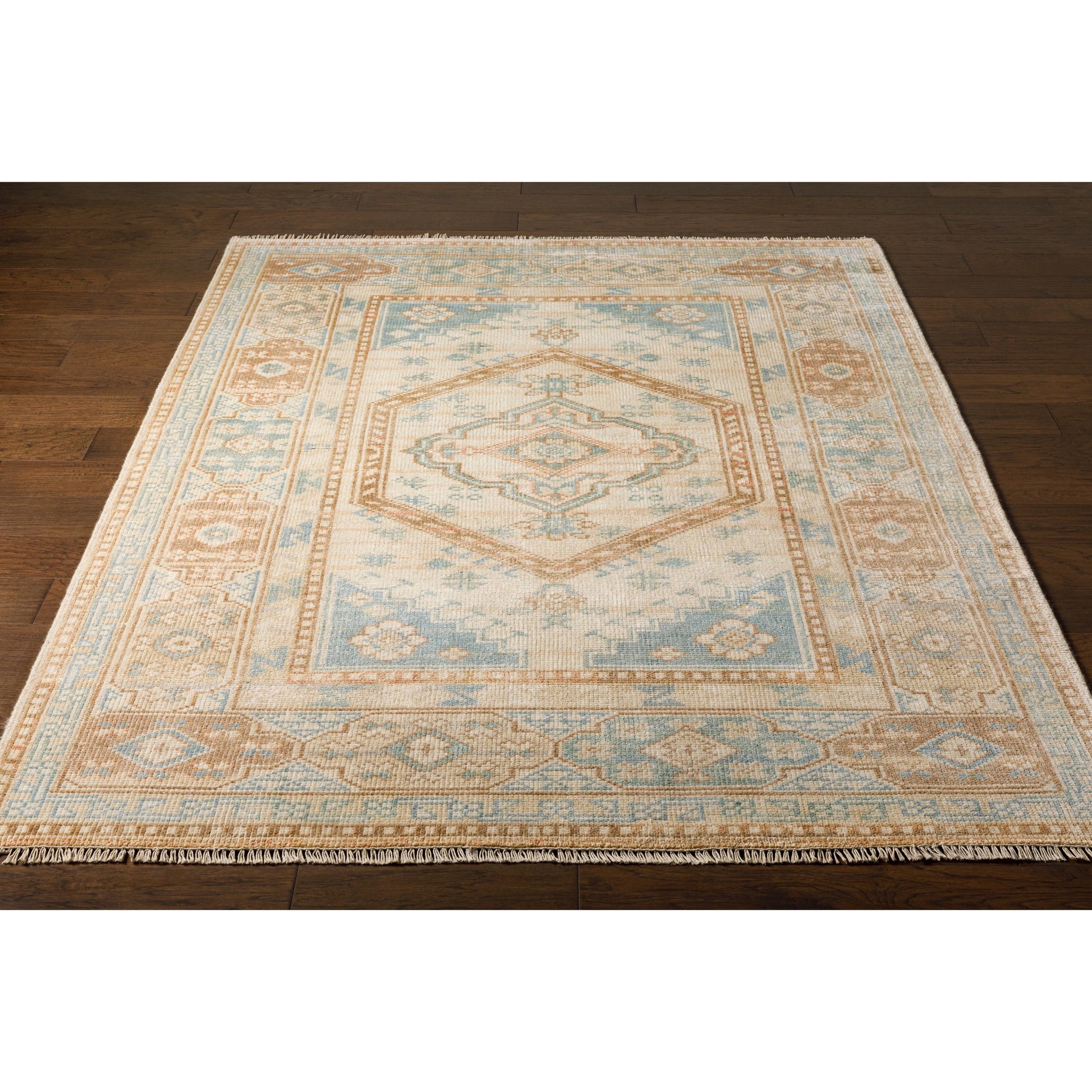 Anadolu Rug - 30387 by Surya in seafoam, beige, rose, tan. Made from 70% wool, 30% viscose in a unique style.