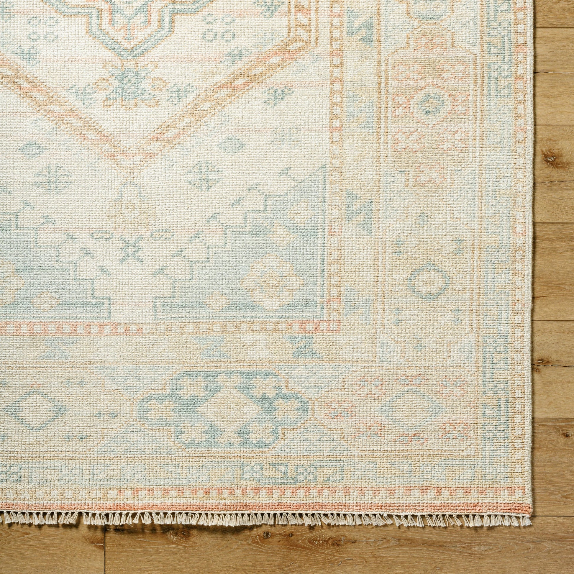 Anadolu Rug - 30387 by Surya in seafoam, beige, rose, tan. Made from 70% wool, 30% viscose in a unique style.