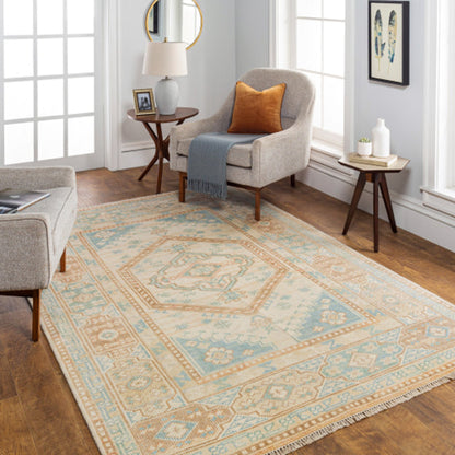 Anadolu Rug - 30387 by Surya in seafoam, beige, rose, tan. Made from 70% wool, 30% viscose in a unique style.