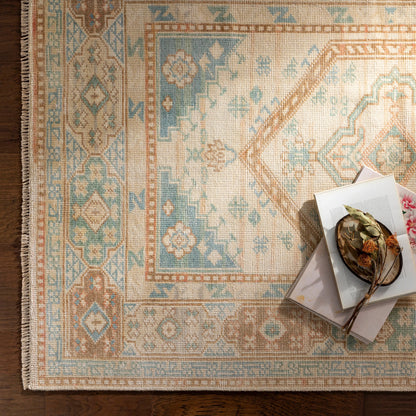 Anadolu Rug - 30387 by Surya in seafoam, beige, rose, tan. Made from 70% wool, 30% viscose in a unique style.