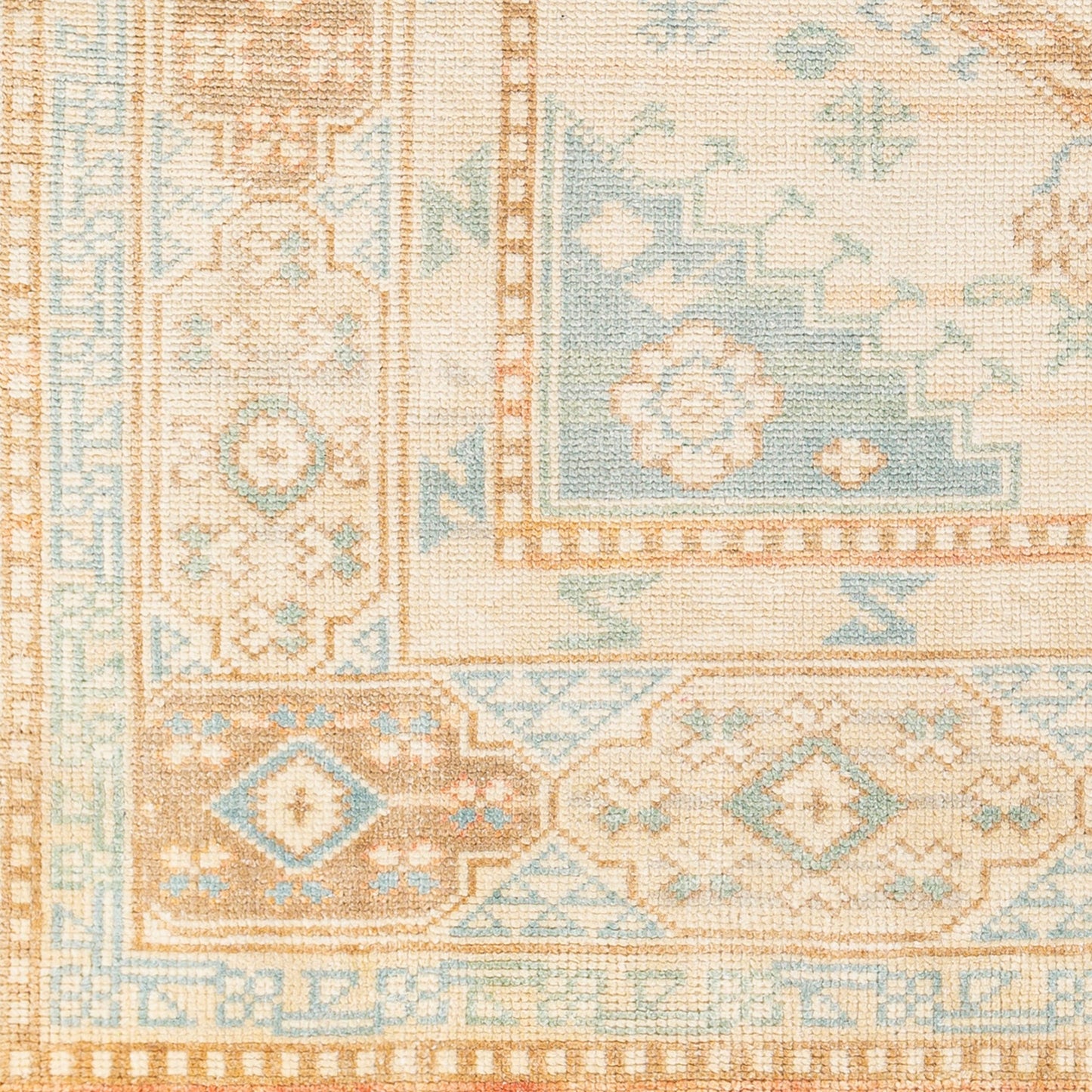 004 SI-1876381,SI-1876382,SI-1876383,SI-1876384,SI-1876385,SI-1876386 | Closeup | Anadolu Rug - 30387 by Surya in seafoam, beige, rose, tan. Made from 70% wool, 30% viscose in a unique style.