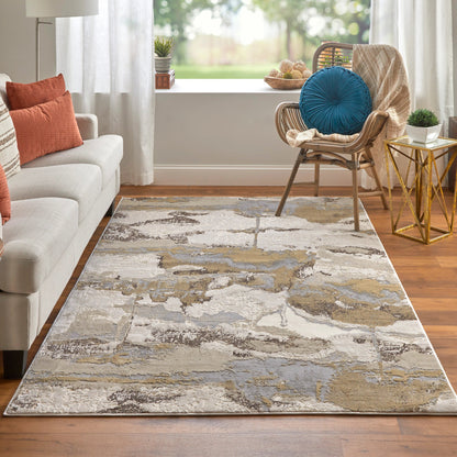 Aura Rug - 3737F by Feizy in gray, ivory, gold. Made from polyester, polypropylene in a unique style.