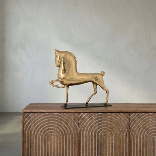 Horse on Stand by Noir in brass. Made from brass in a eclectic & global style.