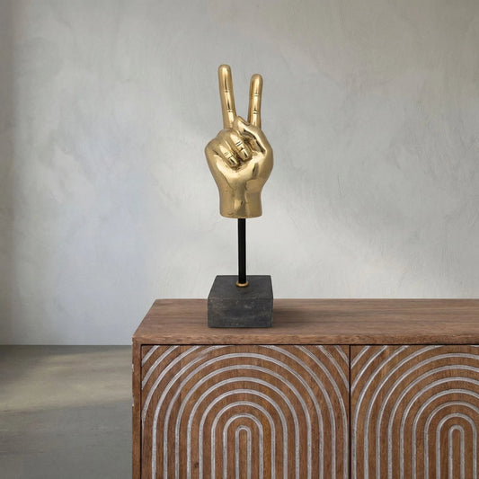 Peace Sign on Stand by Noir in brass. Made from stone, metal in a modern style.