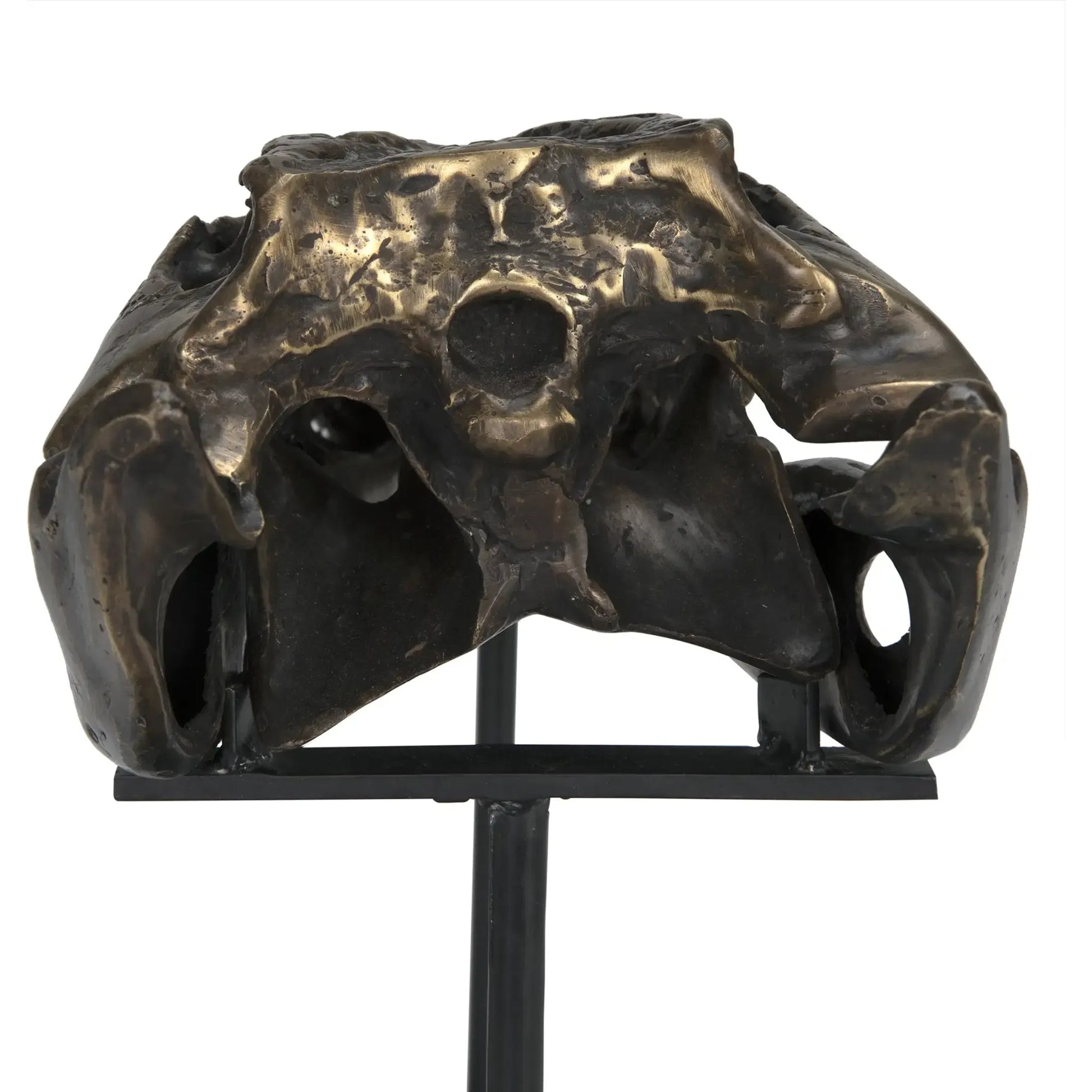 Brass Alligator on Stand by Noir in antique brass with matte black base. Made from metal alloy with industrial steel base in a modern style.