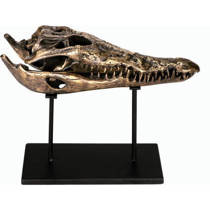 Brass Alligator on Stand by Noir in antique brass with matte black base. Made from metal alloy with industrial steel base in a modern style.