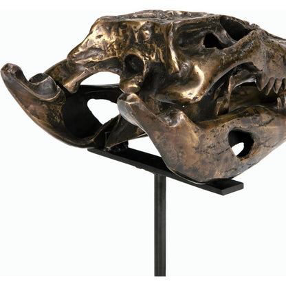 Brass Alligator on Stand by Noir in antique brass with matte black base. Made from metal alloy with industrial steel base in a modern style.