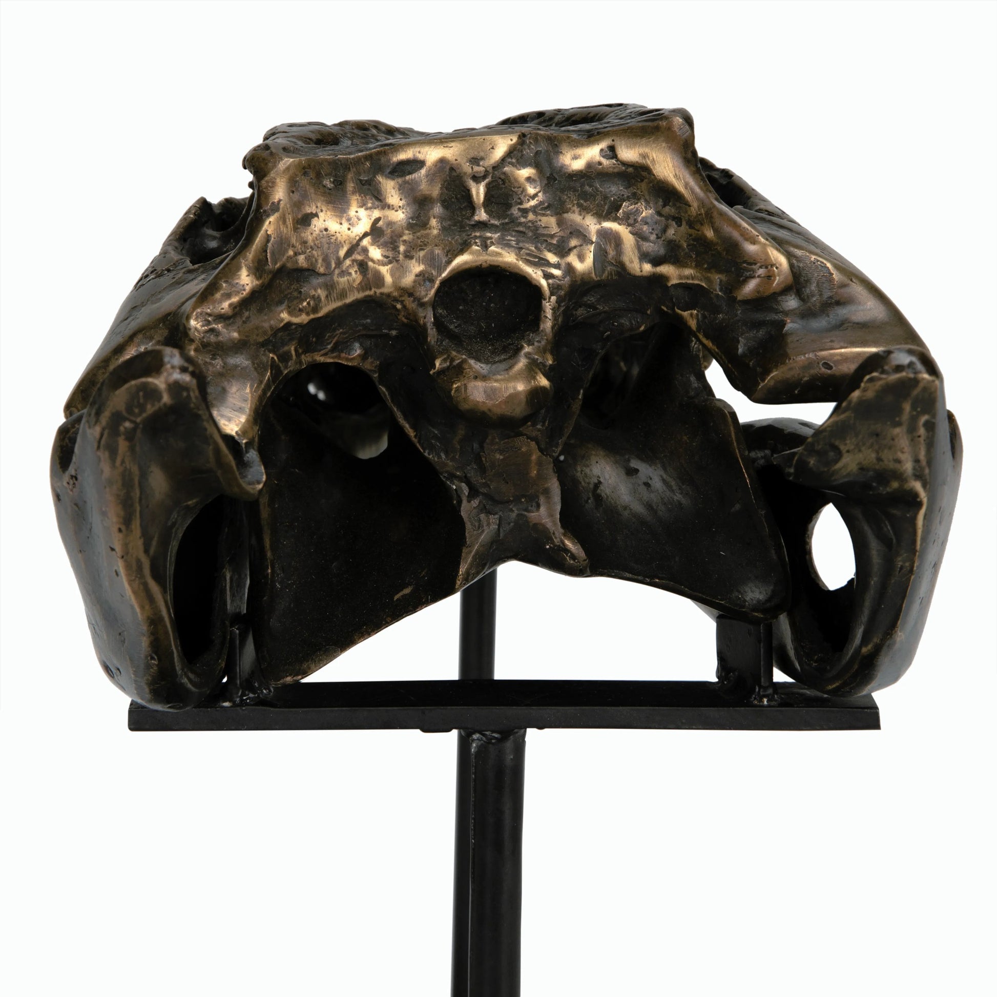Brass Alligator on Stand by Noir in antique brass with matte black base. Made from metal alloy with industrial steel base in a modern style.