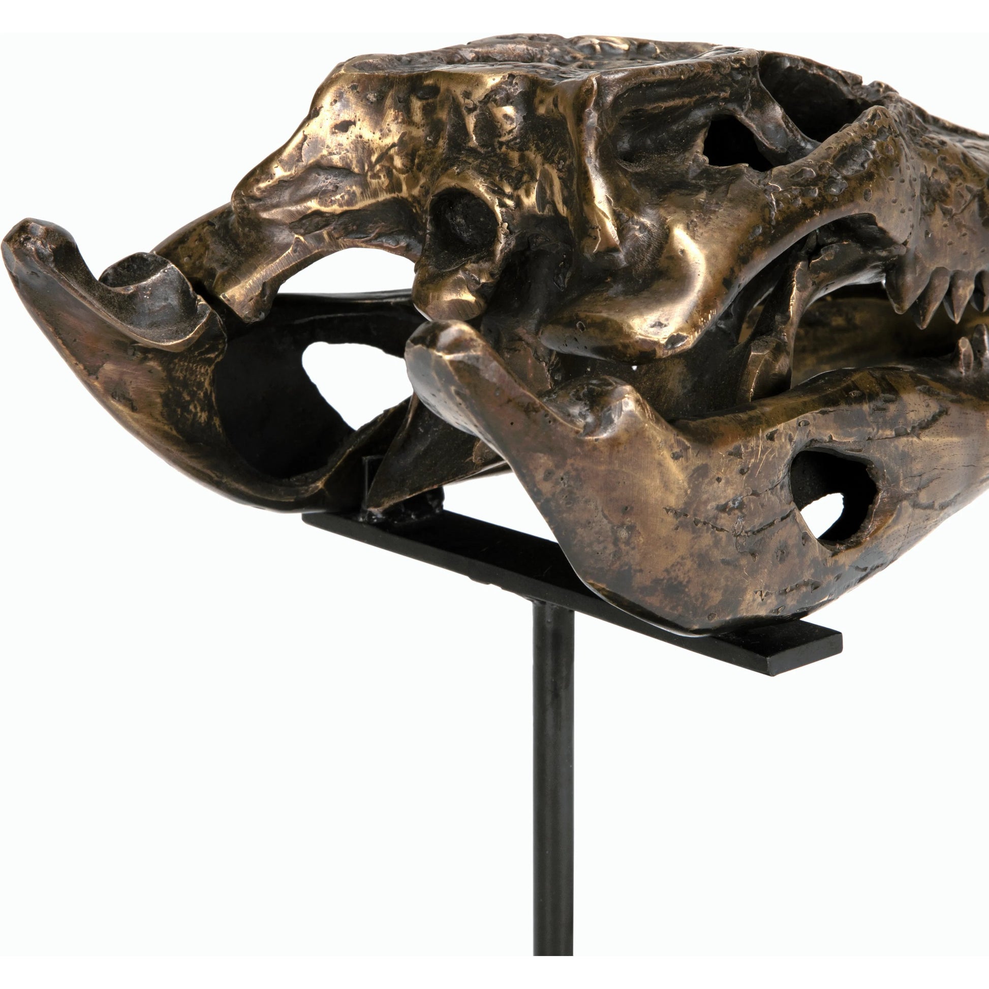 Brass Alligator on Stand by Noir in antique brass with matte black base. Made from metal alloy with industrial steel base in a modern style.