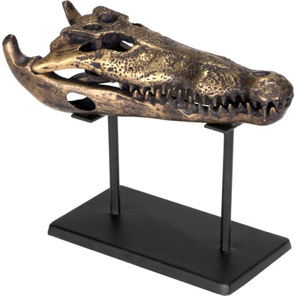 Brass Alligator on Stand by Noir in antique brass with matte black base. Made from metal alloy with industrial steel base in a modern style.