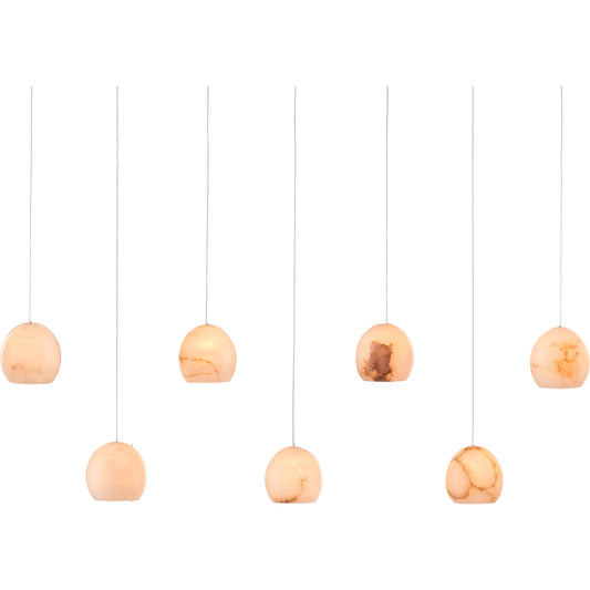 Lazio Rectangular 7-LIGHT Multi-Drop Pendant by Currey and Company in natural stone, silver. Made from alabaster in a modern style.