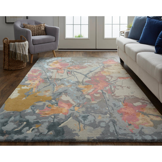 Dafney Transitional & Botanical Rug - 8867F by Feizy in blue, pink, gray. Made from viscose, wool in a unique style.