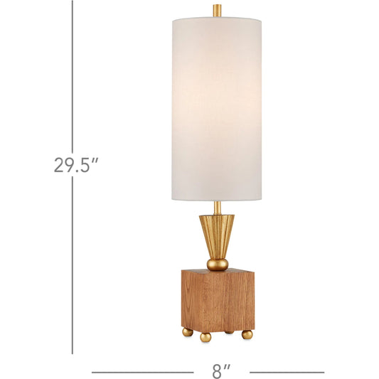 Ballyfin Table Lamp by Currey and Company in classic honey, gold leaf. Made from ash wood, metal in a modern style.