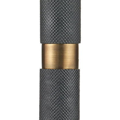 Gavin Floor Lamp by Currey and Company in brass antique, matte black. Made from aluminum in a modern style.