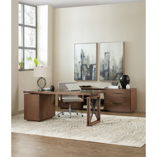 Elon Desk Pedestal by Hooker Furniture in walnut. Made from flat cut walnut veneers in a traditional style.