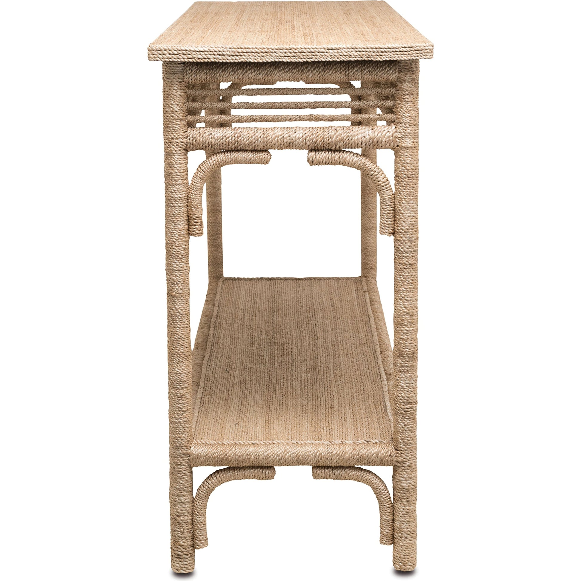 Olisa Console Table by Currey and Company. Made from abaca rope, wood in a coastal style.