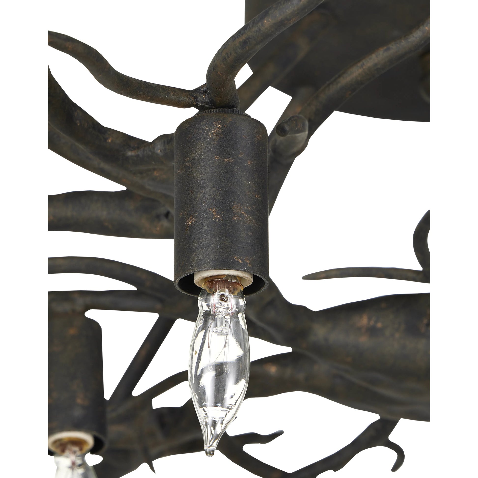 Rainforest Semi-Flush by Currey and Company in rustic bronze. Made from wrought iron in a modern style.