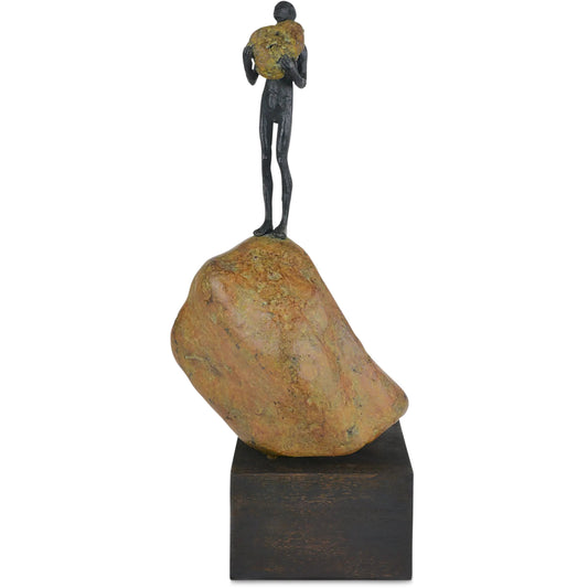 Man on Rock by Currey and Company in brown, bronze, green. Made from bronze in a unique style.