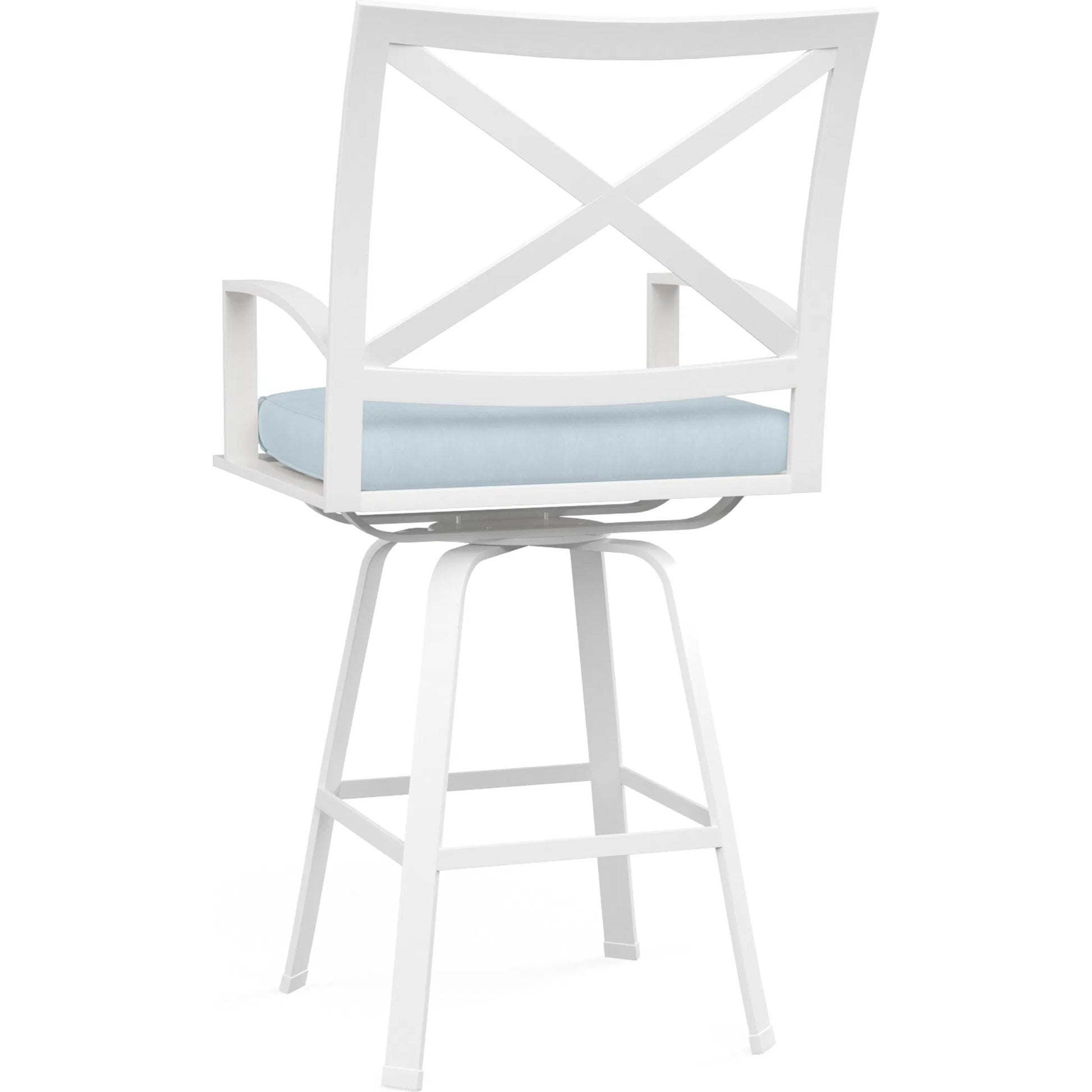 Bristol Outdoor Swivel Counter Stool in Canvas Flax w/ Self Welt by Sunset West. Made from aluminum in a modern style.