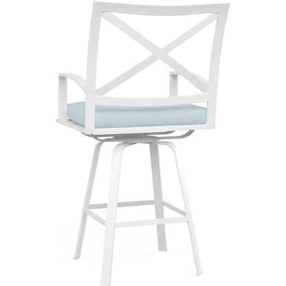 Bristol Outdoor Swivel Barstool in Canvas Flax w/ Self Welt by Sunset West. Made from aluminum in a modern style.