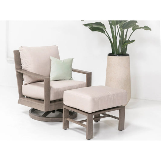 Laguna Outdoor Ottoman by Sunset West in driftwood. Made from aluminum in a modern style.