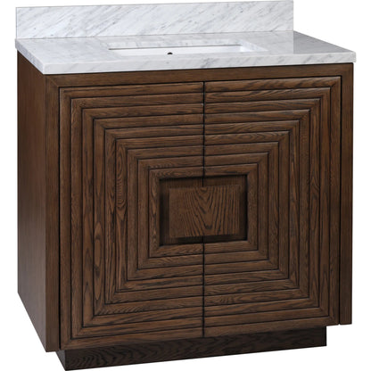 Morombe 36" Marble Vanity with Undermount Sink by Currey and Company in cocoa, white. Made from oak solids, veneers, carrara marble, vitreous china in a unique style.