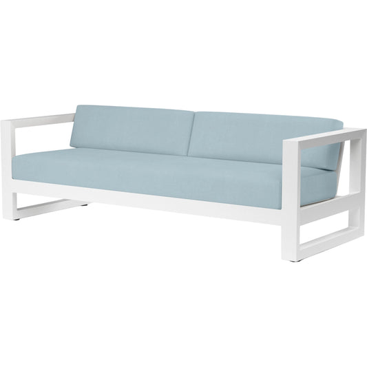 Newport Outdoor Sofa by Sunset West in whites/creams/beiges. Made from aluminum in a modern style.