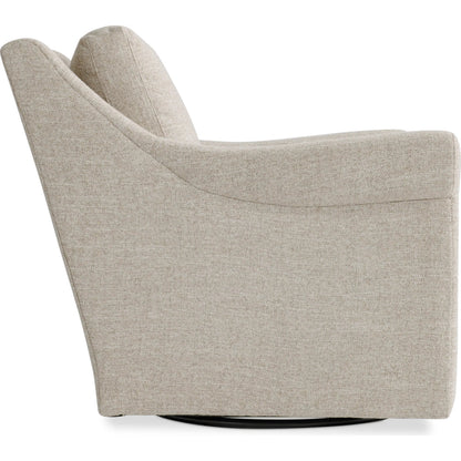 Keirnan Fabric Swivel Chair by Bernhardt in beige, tan. Made from polyfoam core, virgin polyester fibers, waterfowl feathers, waterfowl down in a transitional style.