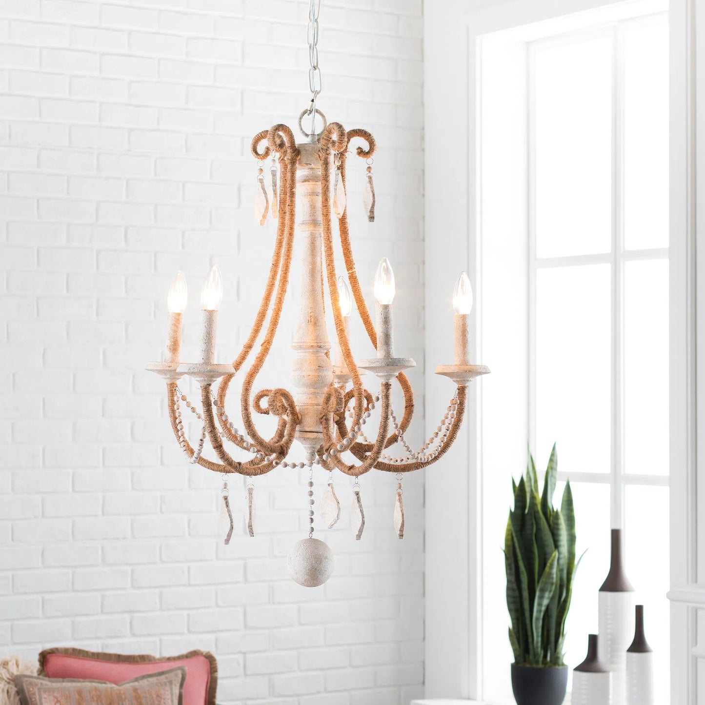 003 S-347250 | Lifestyle | Ambrose Ceiling Light - 22205 by Surya in ivory, translucent and cream. Made from hemp, metal in a cottage & farmhouse style.