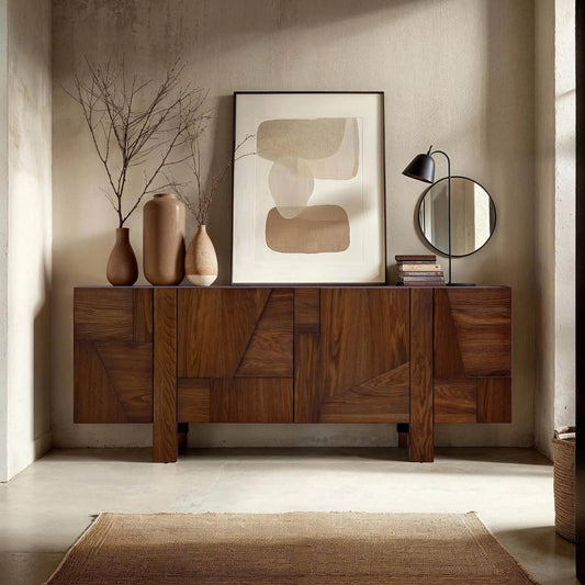 Abstract 4 Door Sideboard by LH Imports in smokey chestnut. Made from unique in a unique style.