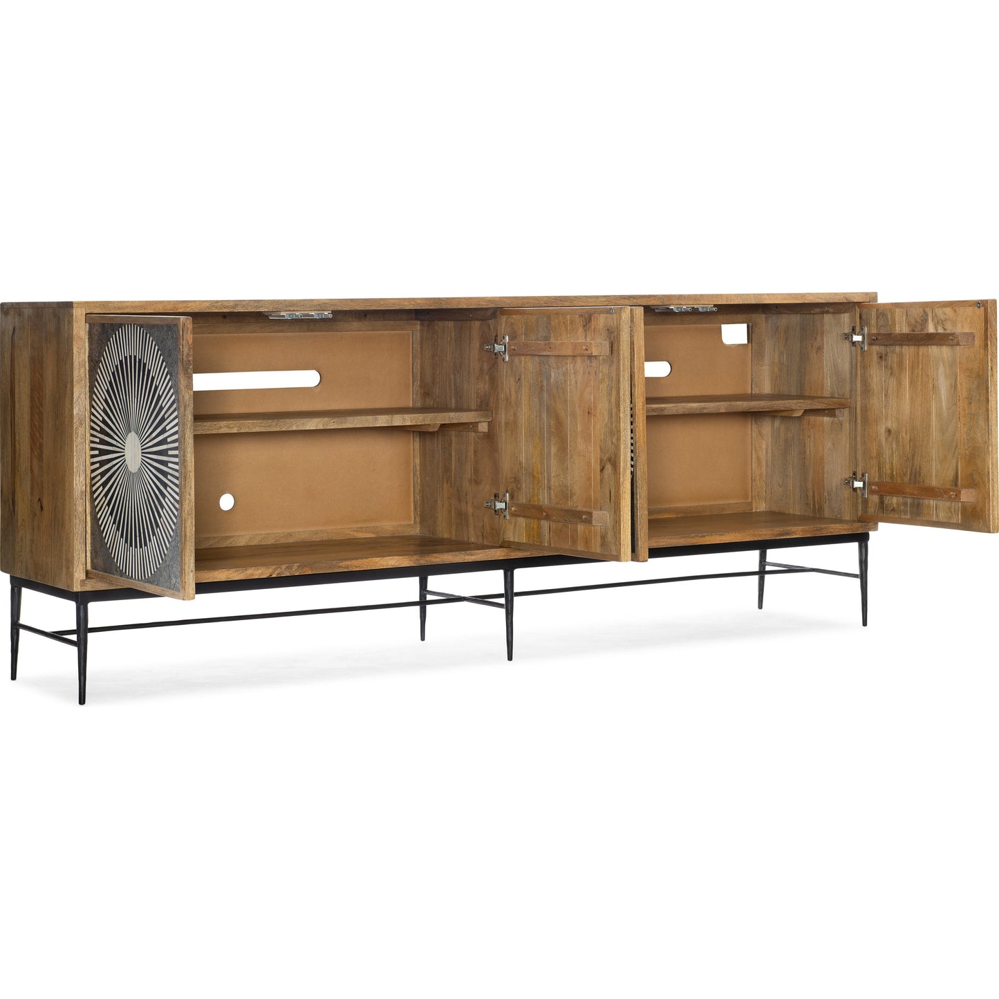 002 SI-1873087 | Additional Silo | Giovanni Entertainment Console by Hooker Furniture in medium natural wood. Made from mango wood with bone inlay, iron, slate veneer in a transitional style.