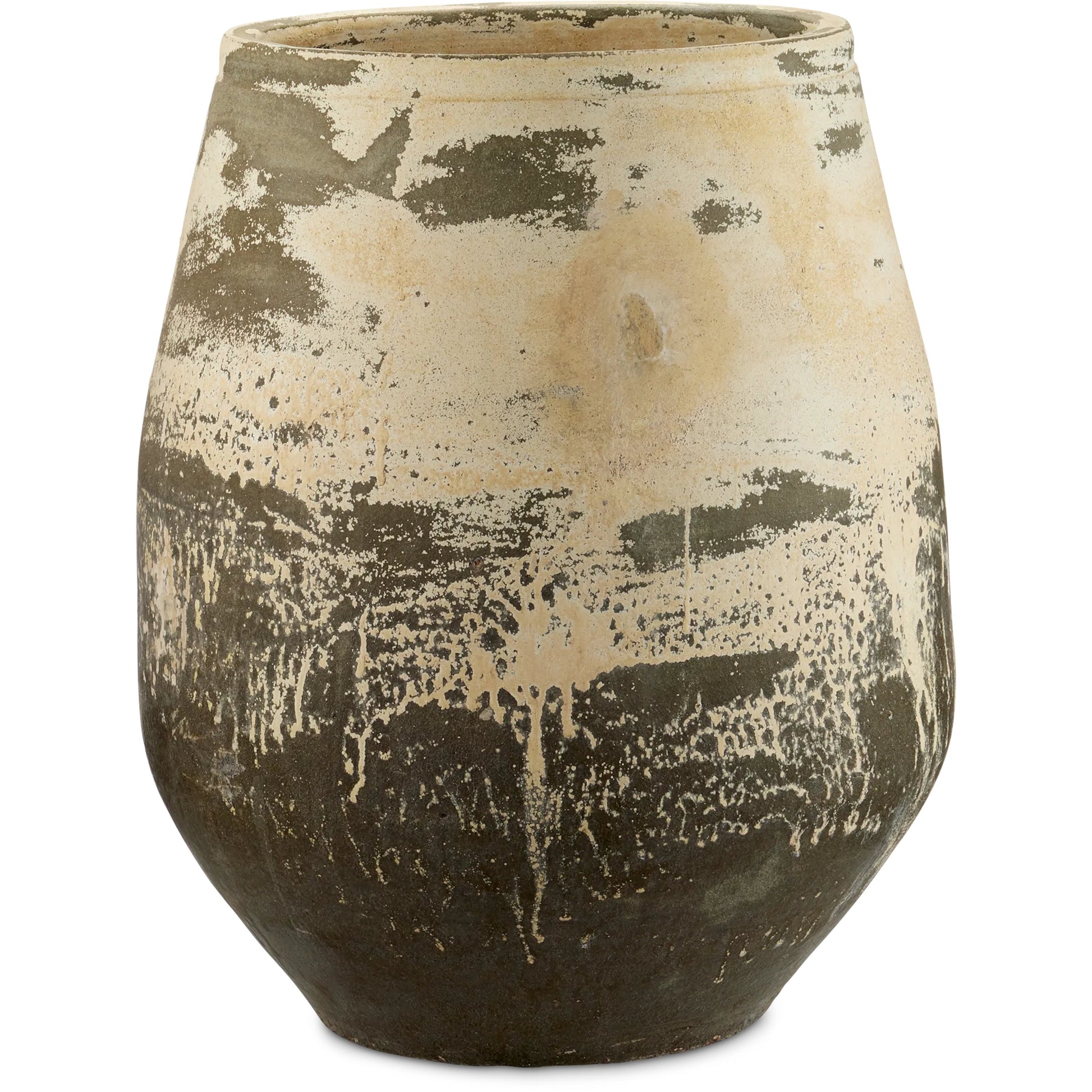 Sicilia Antique White Planter by Currey and Company in greenish white. Made from terracotta in a modern style.