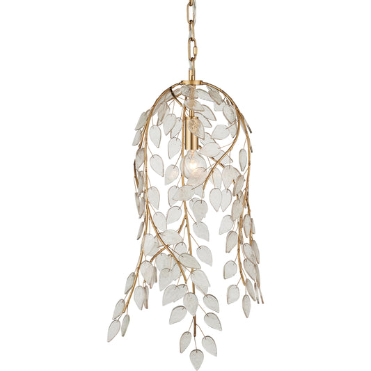 Banyan Pendant by Currey and Company in antique brass, clear. Made from brass, metal, glass in a modern style.