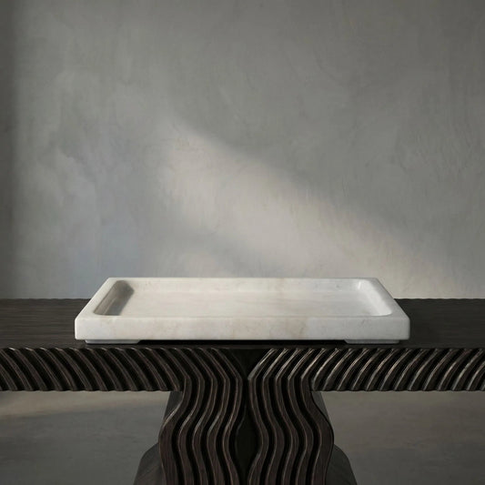Marble Tray by Noir in white. Made from bianco crown marble in a modern style.
