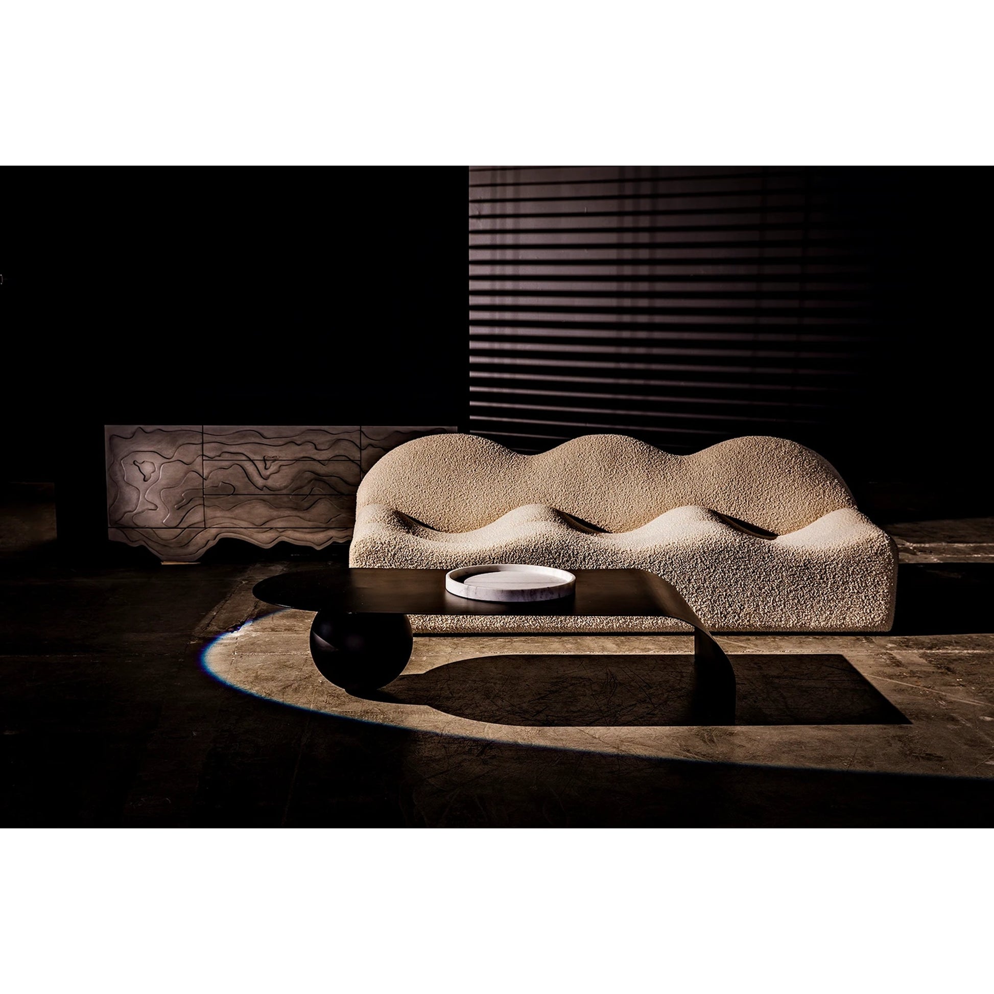 Round Tray by Noir in white stone. Made from unique in a modern style.