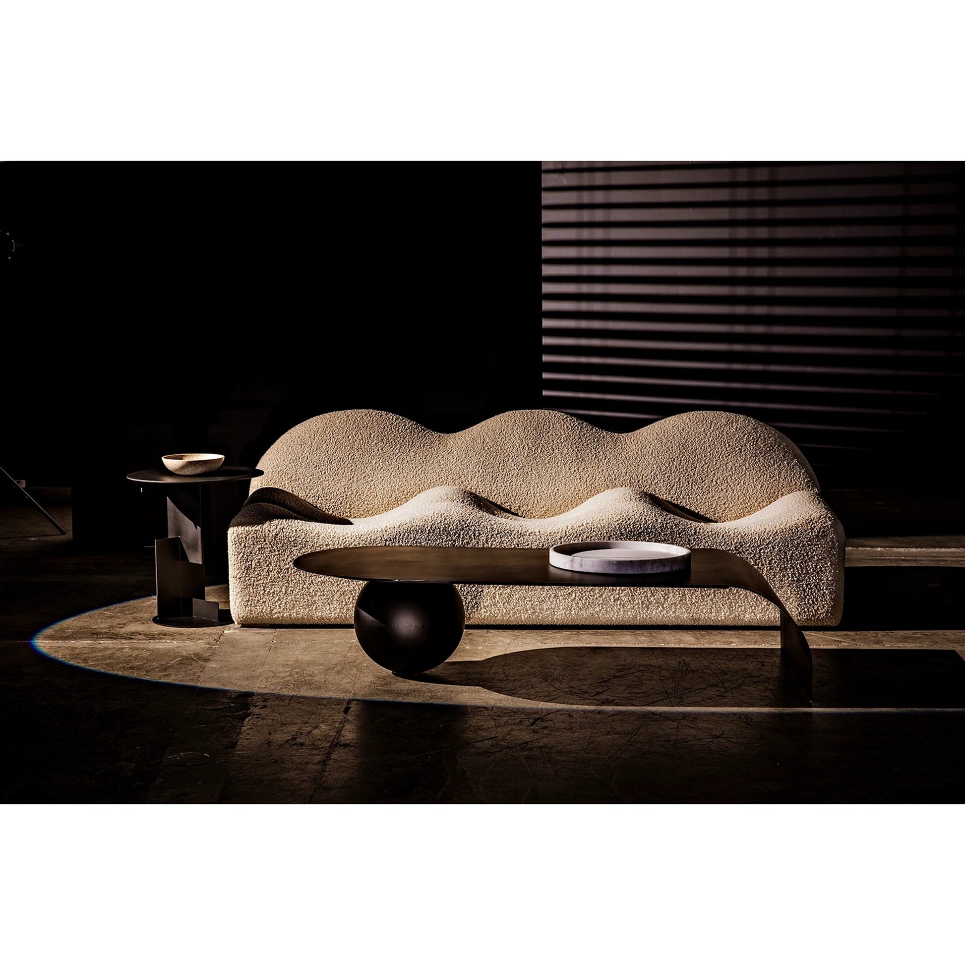 Round Tray by Noir in white stone. Made from unique in a modern style.