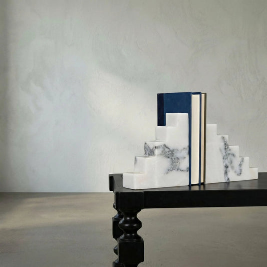 Step Bookends by Noir in white. Made from bianco crown marble in a transitional style.