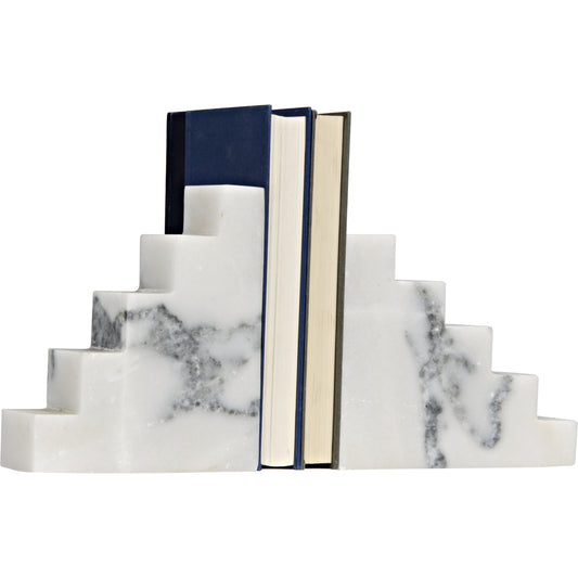 001 SI-1755563 | Primary Silo | Step Bookends by Noir in white. Made from bianco crown marble in a transitional style.