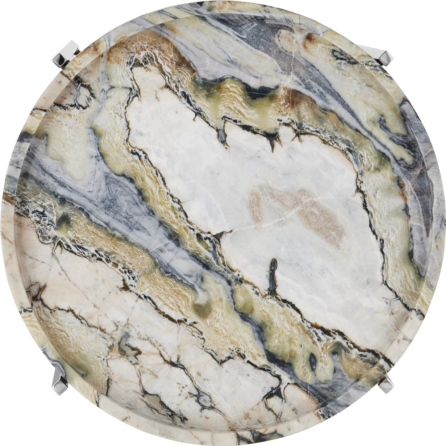 002 SI-2387036 | Additional Silo | Freya Floral Jade Marble Accent Table by Currey and Company in natural, nickel. Made from floral jade marble, iron in a modern style.