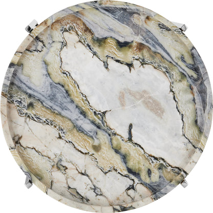 Freya Floral Jade Marble Accent Table by Currey and Company in natural, nickel. Made from floral jade marble, iron in a modern style.