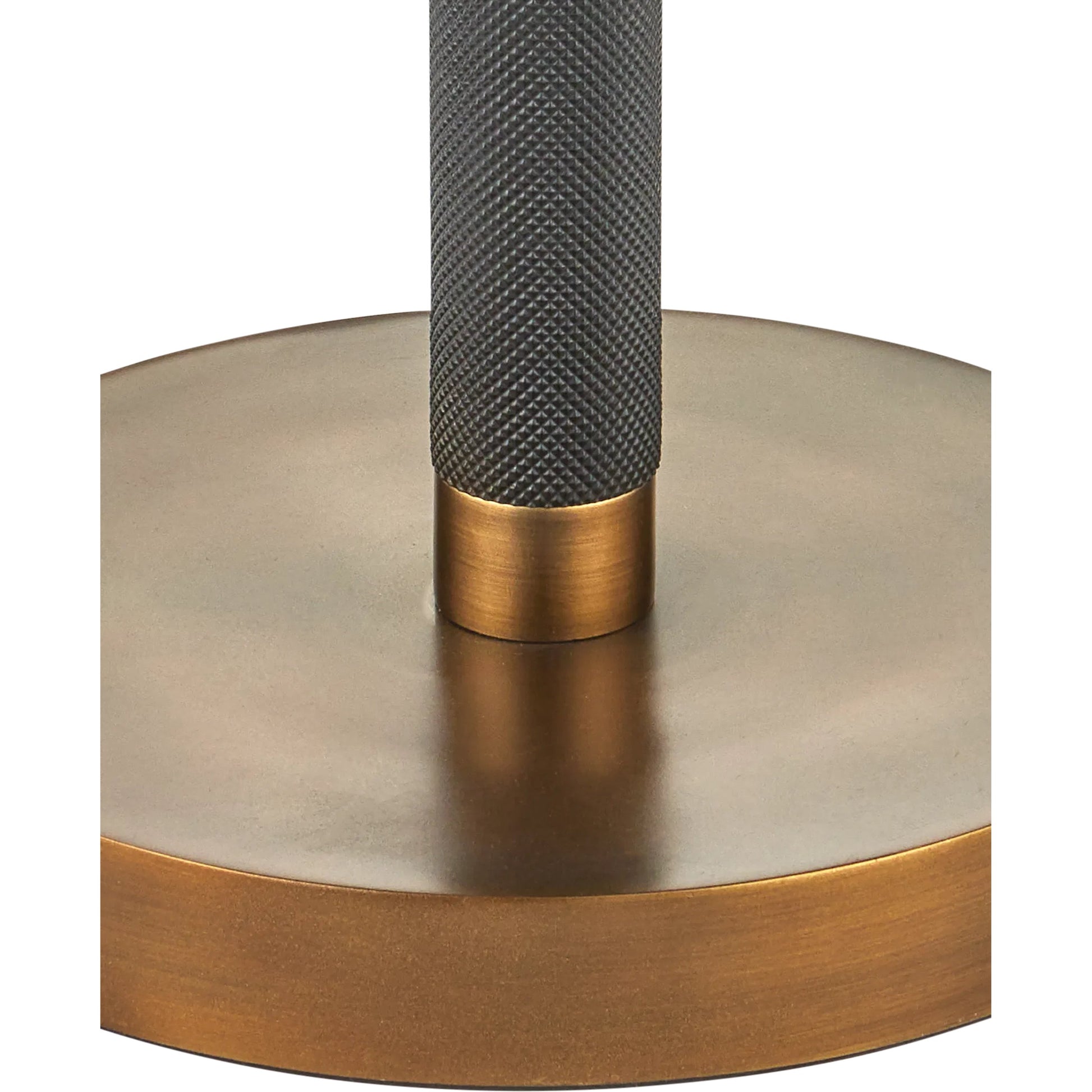 Gavin Floor Lamp by Currey and Company in brass antique, matte black. Made from aluminum in a modern style.