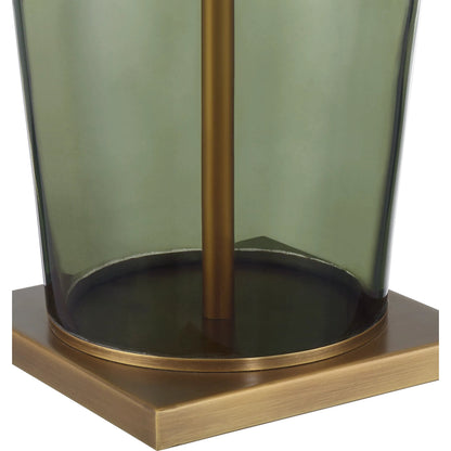 Olive Table Lamp by Currey and Company in green, antique brass. Made from glass, metal in a eclectic & global style.