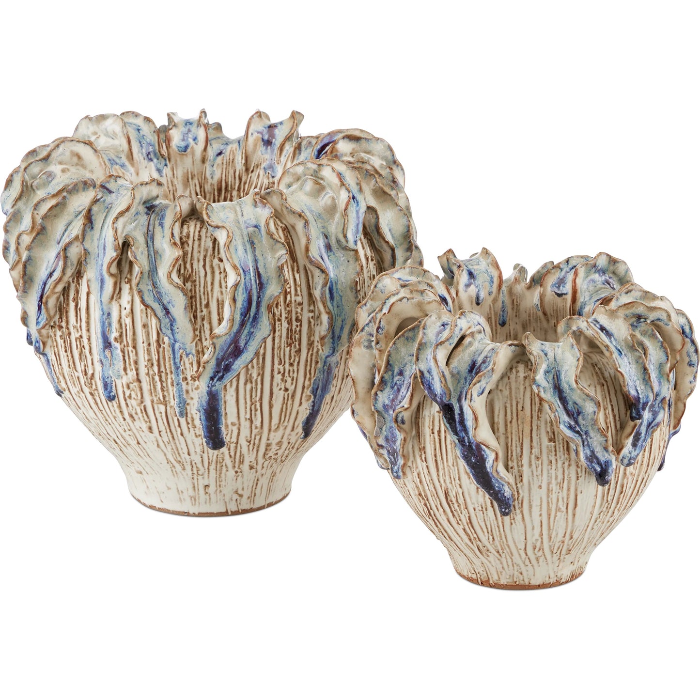 003 SI-2257229 | Additional Silo | Tropical Crown Vase by Currey and Company in ivory, reactive blue. Made from ceramic in a eclectic & global style.