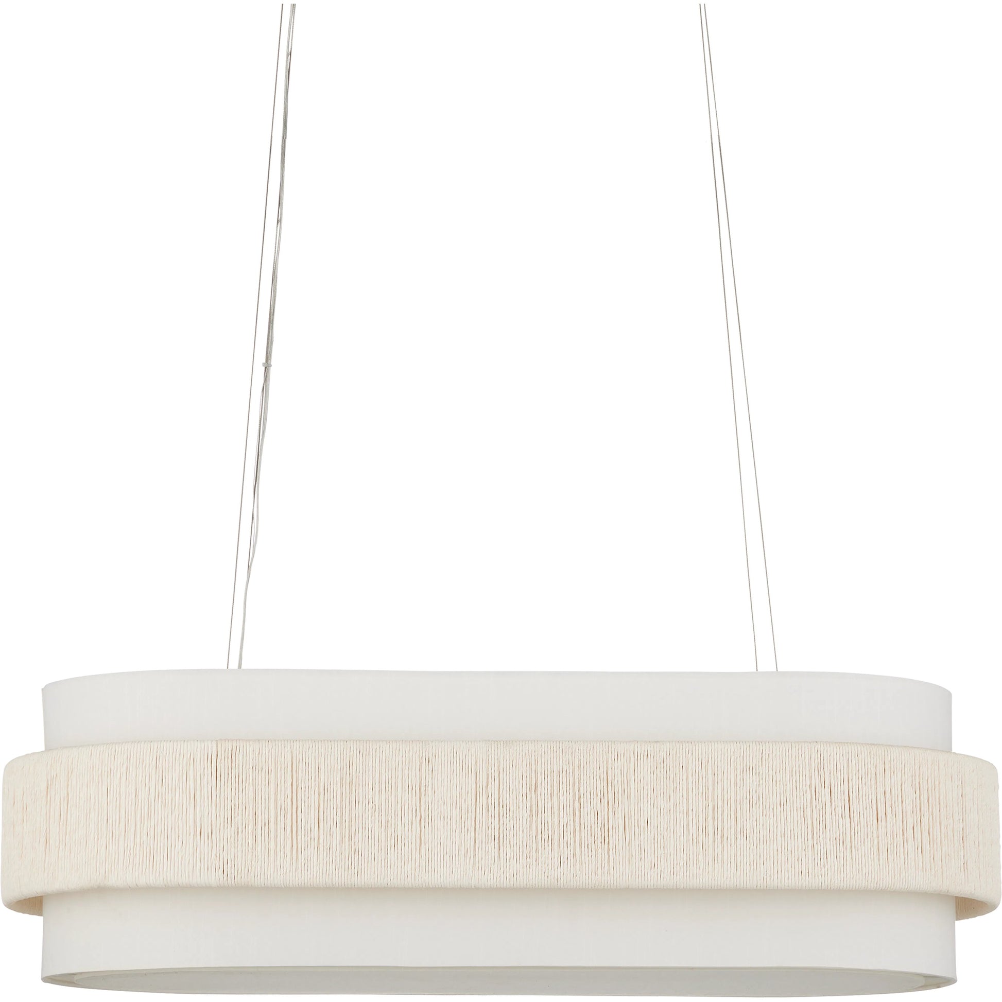 Monreale Oval Chandelier by Currey and Company in white, sugar white. Made from kraft paper twine, wrought iron in a coastal style.