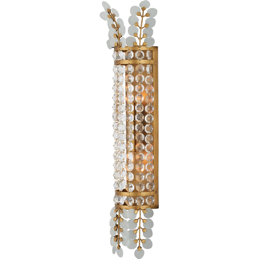 Bradshaw Wall Sconce by Currey and Company in frosted, clear, brass. Made from glass, crystal, wrought iron in a unique style.