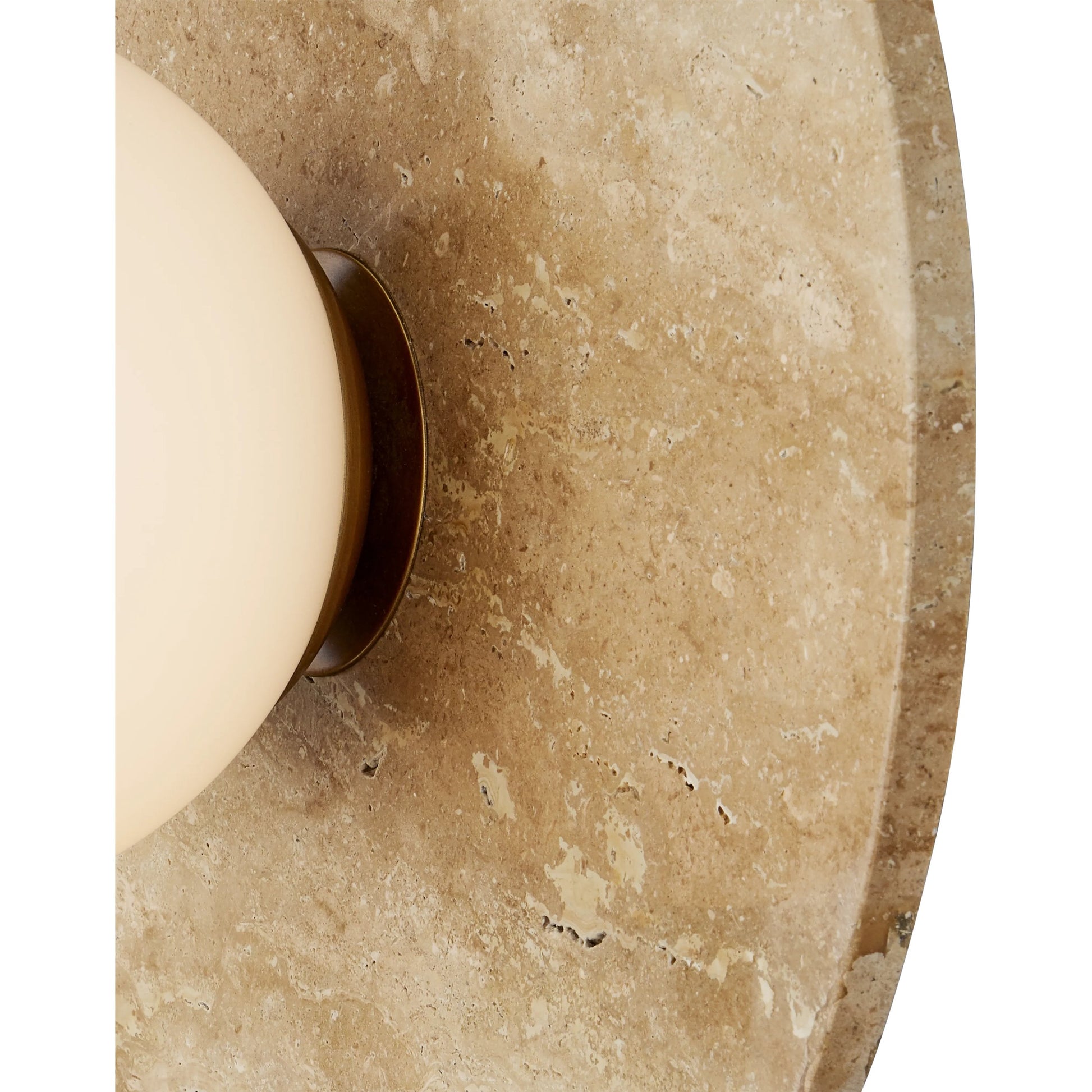 Apricity Wall Sconce by Currey and Company in beige, antique brass, frosted white. Made from travertine, metal, glass in a modern style.