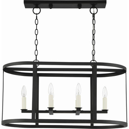 Bryant Linear Chandelier by Lumanity in oil rubbed bronze. Made from iron in a traditional style.